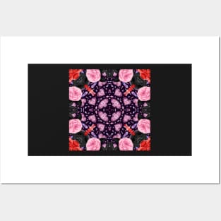 Crystal Hearts and Flowers Valentines Kaleidoscope pattern (Seamless) 32 Posters and Art